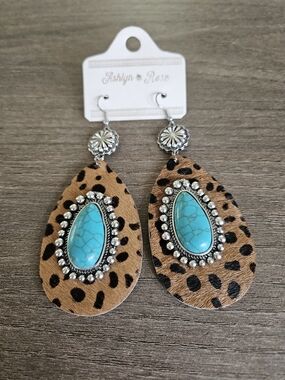 Ashlyn + Rose Turquoise Teardrop Leopard Earrings
